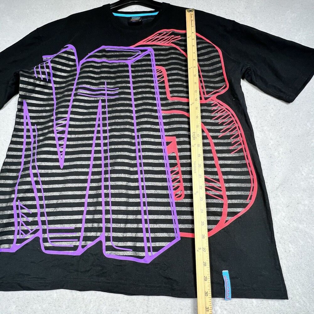 Vintage Miskeen T Shirt Mens 3XL Multicolor 3D Black Short Sleeve Hip Hop Y2K - Picture 8 of 12